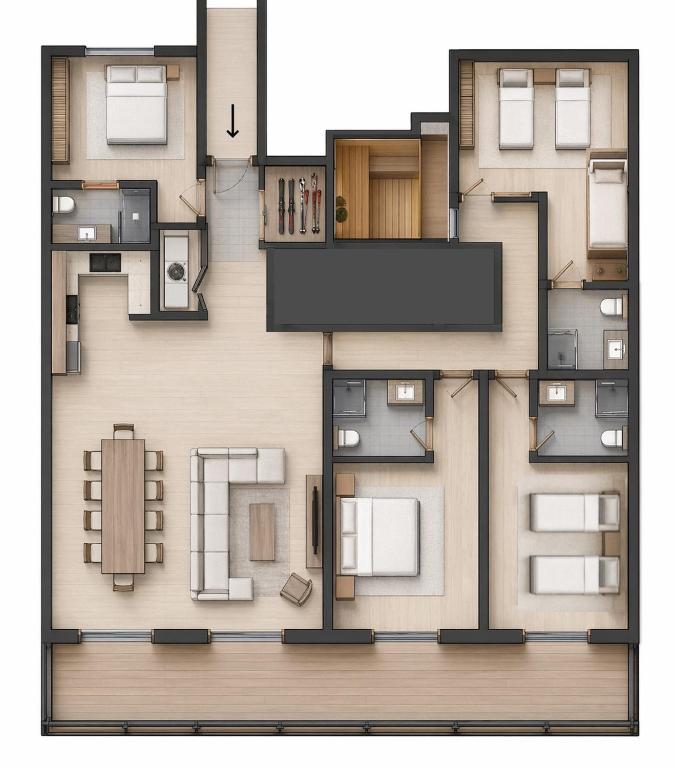 Catered chalet ideal location centre of Alpe d'Huez - 4 en-suite bedrooms - sauna - private home cinema - 10 people - 3
