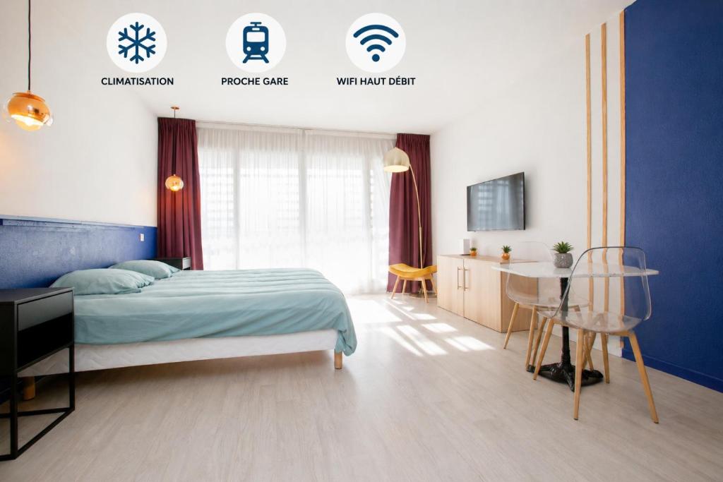 Grand studio avec climatisation, balcon proche gare centre ville - 1