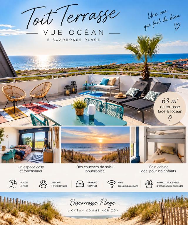 Une des plus belles vues de Biscarrosse Plage Terrasse panoramique de 63 m2 face ocean vue mer exceptionnelle plage a pied emplacement unique parking gratuit - 1