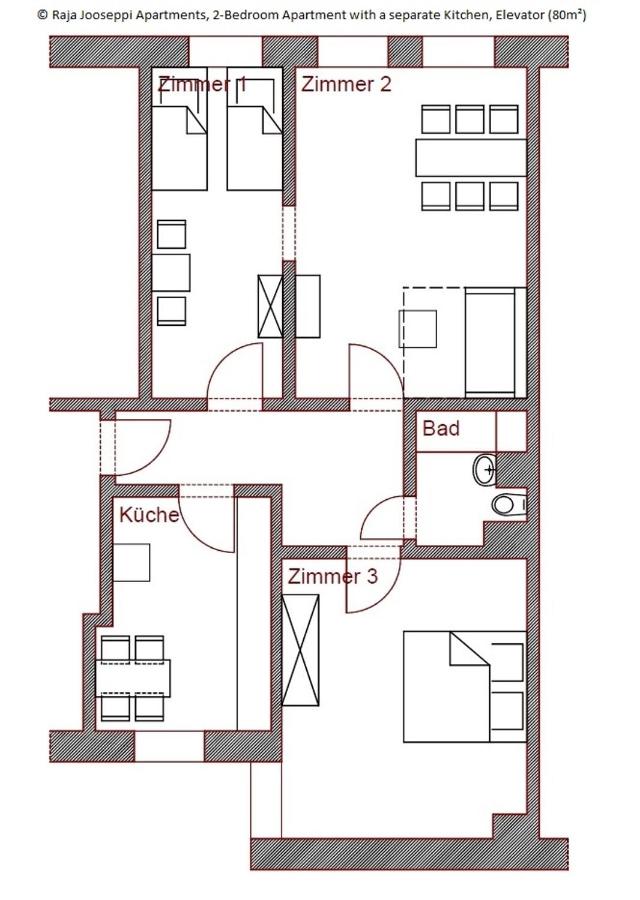 Two-Bedroom Apartment with a separate Kitchen, Elevator (80 m2)
