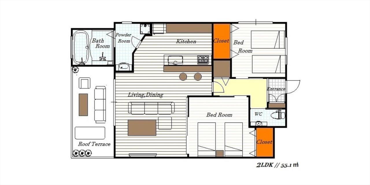 Sky Double Twin (Upper Floor, 55.1sqm, 2LDK)