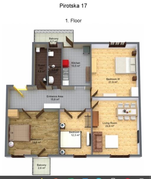 City Center Design 3 Bedroom Apartment - B&B