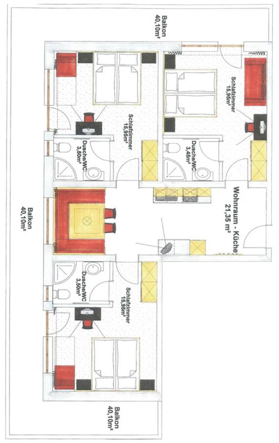 Apartment mit 3 Schlafzimmern und Balkon