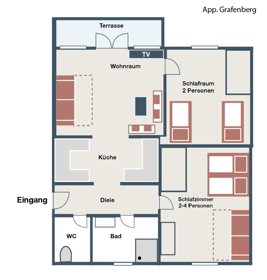 Apartment mit 2 Schlafzimmern und Balkon (4-6 Erwachsene)