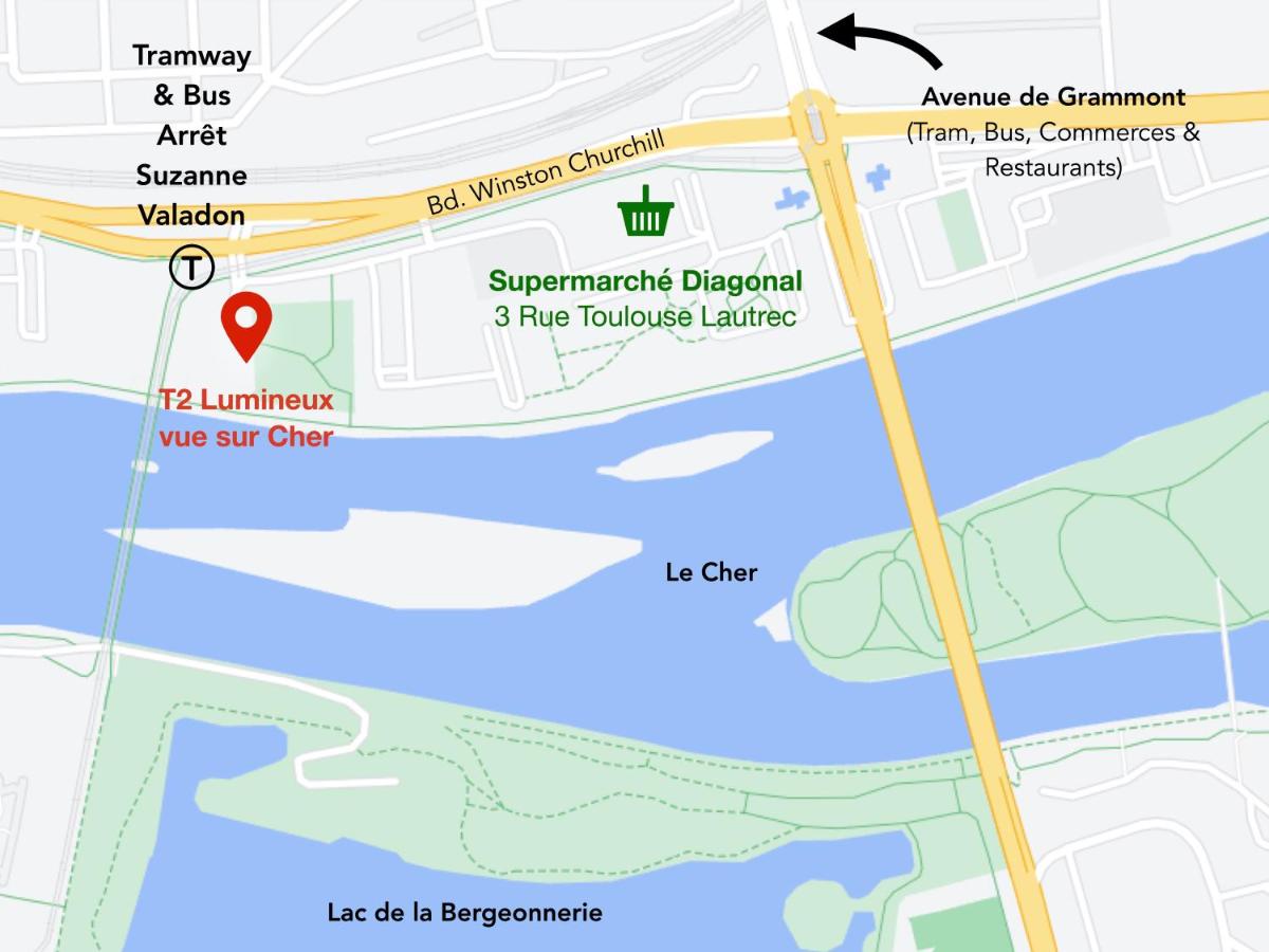 T2 lumineux vue sur Cher, 8mn Gare & centre - B&B