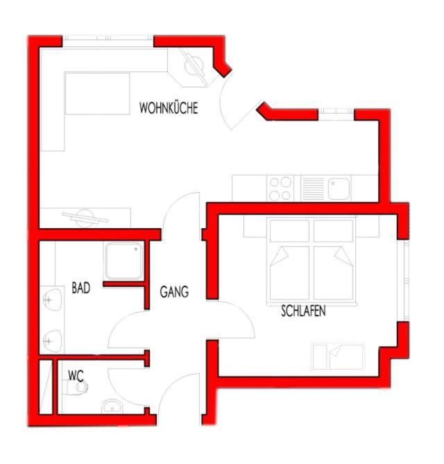 Apartment mit 1 Schlafzimmer und Dusche