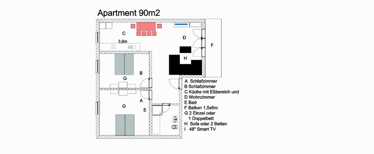 Two-Bedroom Apartment and Balcony