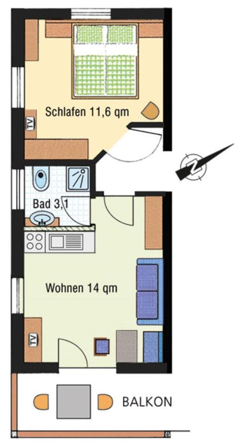 Apartment mit 1 Schlafzimmer und Balkon