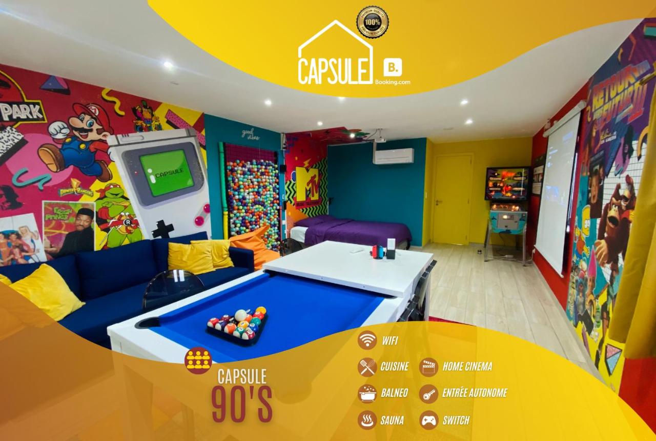 B&B Mons - Capsule 90's - Jacuzzi - Sauna - Flipper - Billard - Netflix - Nintendo Switch & Jeux - - Bed and Breakfast Mons