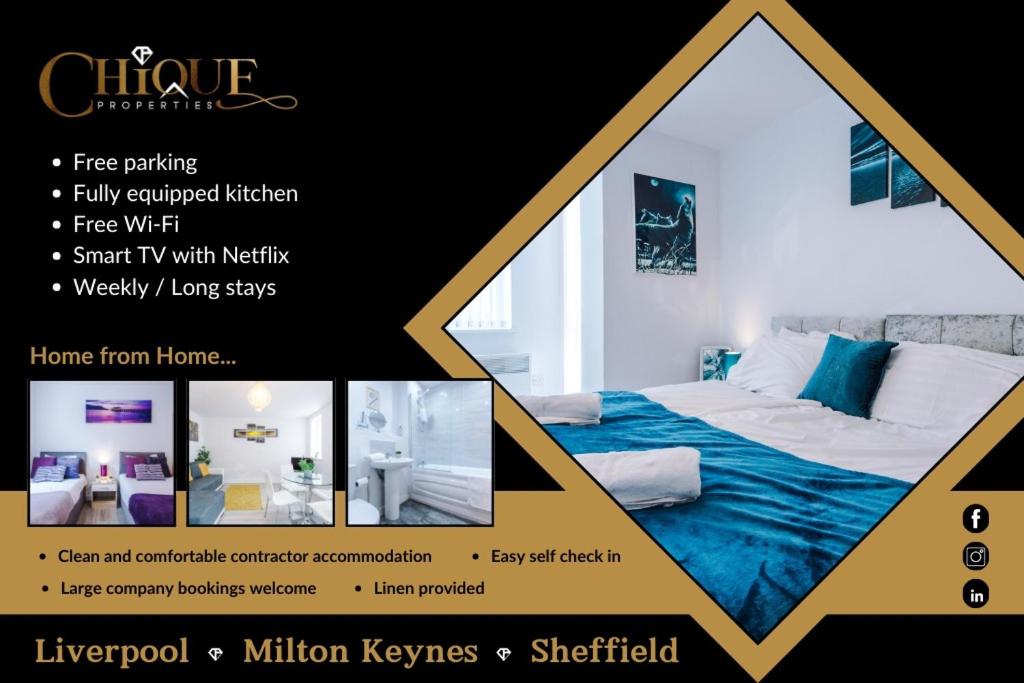 B&B Liverpool - 1BR & 2BR Apt - free PARKING close to EVERTON & ANFIELD stadium, Liverpool City Centre managed by Chique Properties Ltd - Bed and Breakfast Liverpool