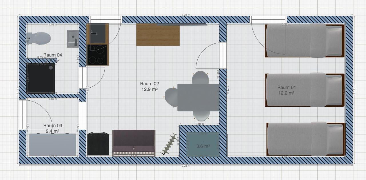 EMAS 6 Wohnung mit 3 Einzelbetten, Küche - B&B Krefeld