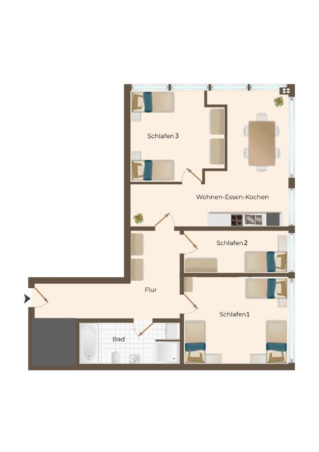 WORKERS HOME F17 - Wohnung mit 3 Schlafzimmern für 6 Personen - Chambres d’hôtes Wesel