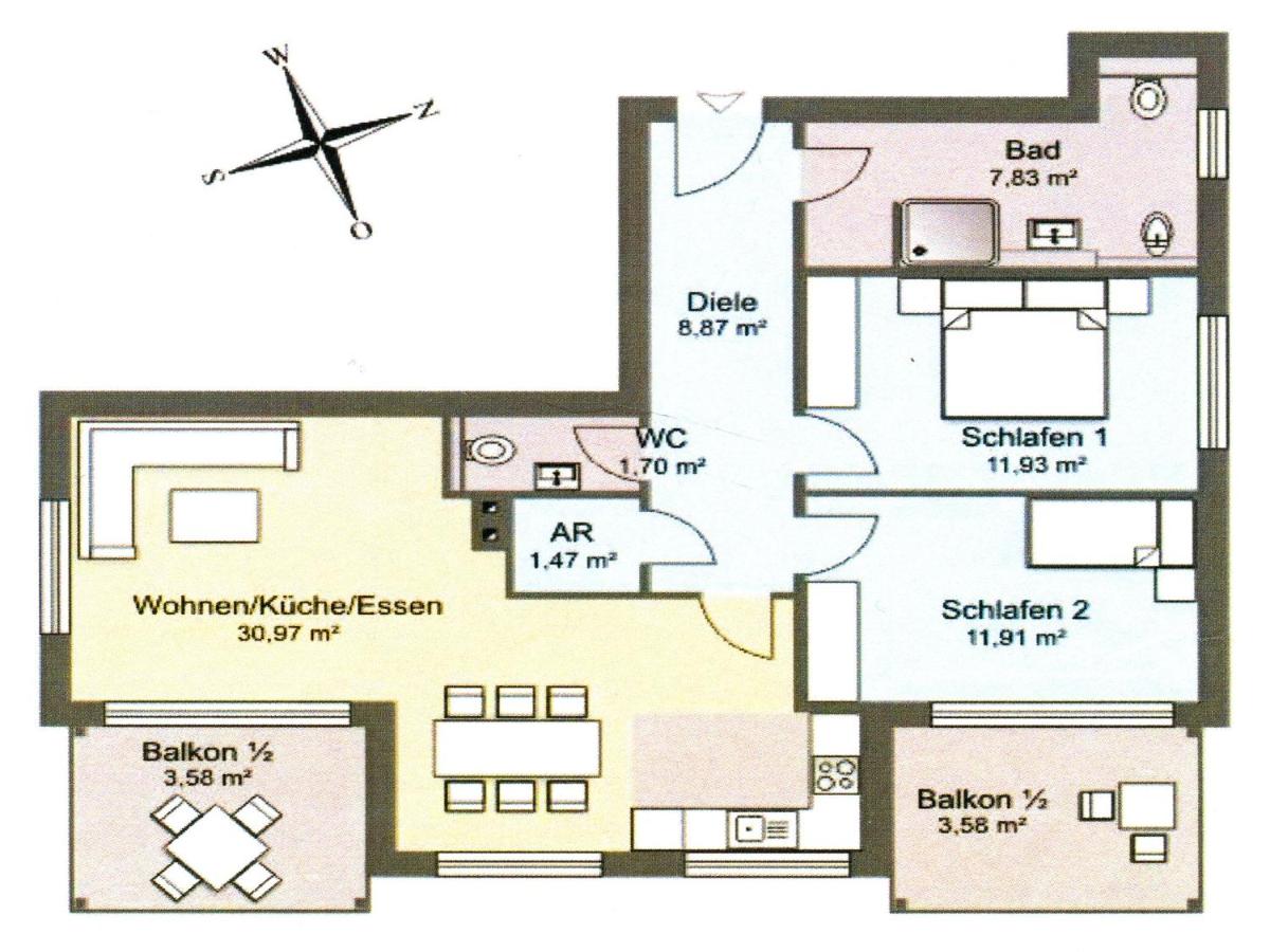 Apartment mit 2 Schlafzimmern und Balkon