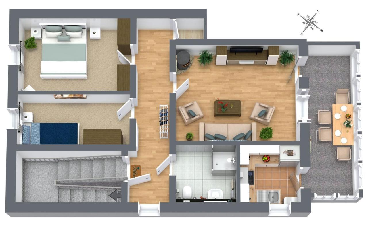 Appartement met 2 Slaapkamers en een Douche 

