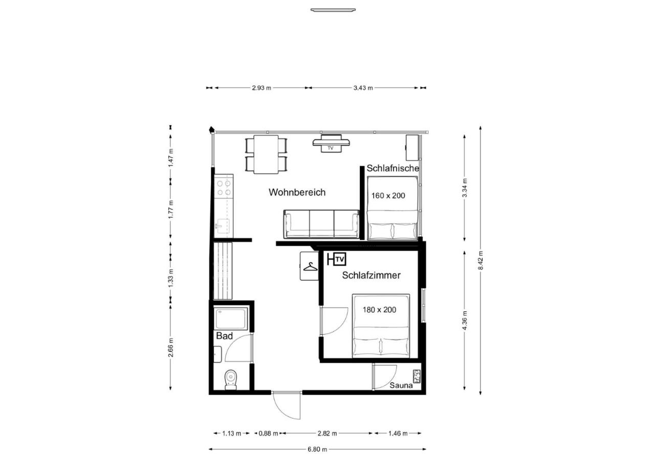 Apartment mit 1 Schlafzimmer und Gartenblick