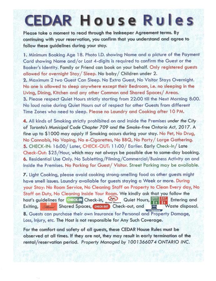 CEDAR Double Room with attached private Bathroom and Balcony in Toronto, ON, Canada - B&B Toronto