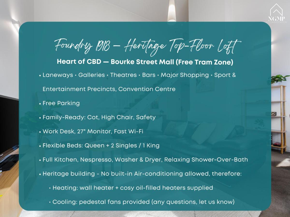 Foundry Top Floor 2BR Loft Parking & Workspace - B&B Melbourne