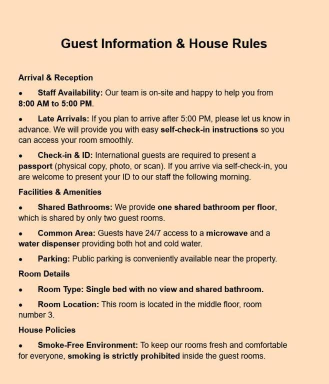 Single Room with Shared Bathroom