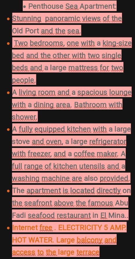 Penthouse Sea Apartment - B&B El Mina