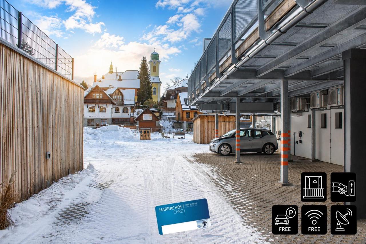ENJOYHARRACHOV Atraktivní klidné studio 3 v centru Harrachova s parkováním, velkou terasou, Wifi-WLAN, SAT zdarma, možností dobíjení auta, výhledem do zahrady a na romantický kostelík jen 150m od lanovky - Chambres d'hôtes Harrachov