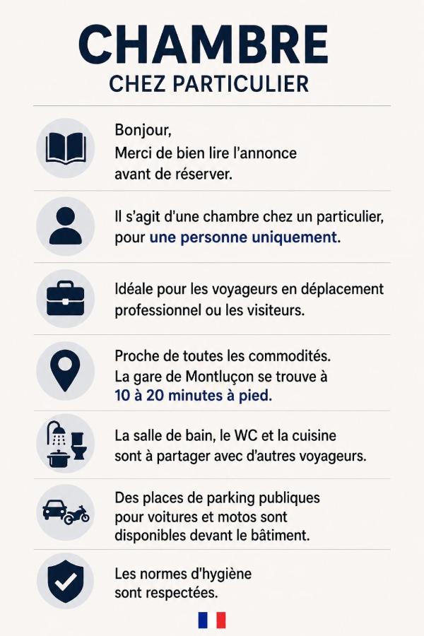 Chambre chez particulier à petit prix Montluçon centre gare à 20 min à pieds - Chambres d'hôtes Montluçon