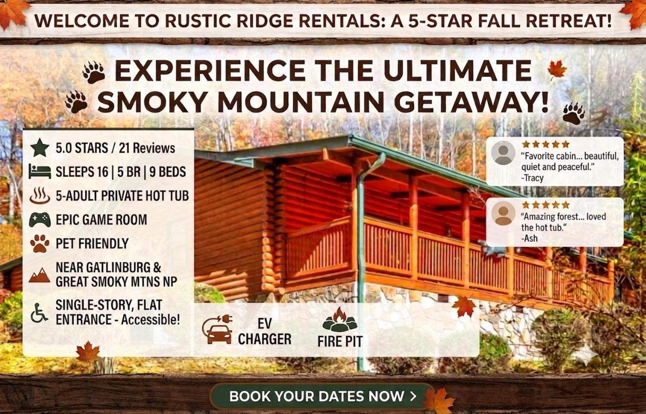 Bear Creek Lodge Single-Story EV Fire Pit Game Room Hot Tub 1-Acre Lot - B&B Gatlinburg
