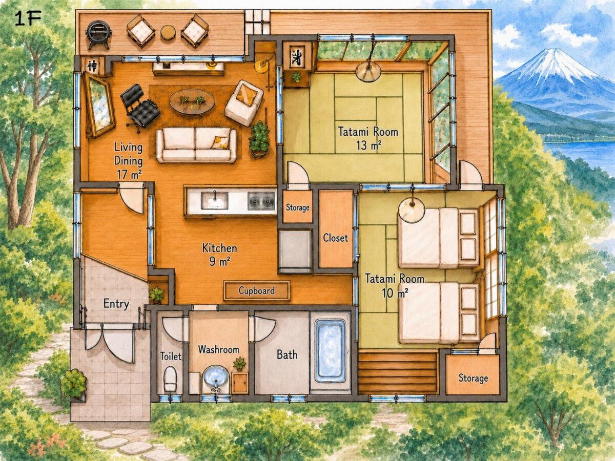 Sky Forest Zen Fuji 富士山ビュー別荘 河口湖駅 車15分 最大8名 - Ferienwohnung Narusawa
