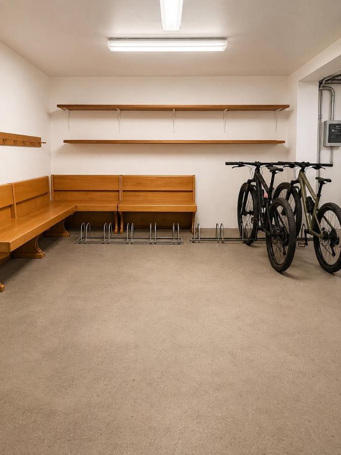 Two black mountain bikes stand at pet-friendly Hotel International in Tarvisio.