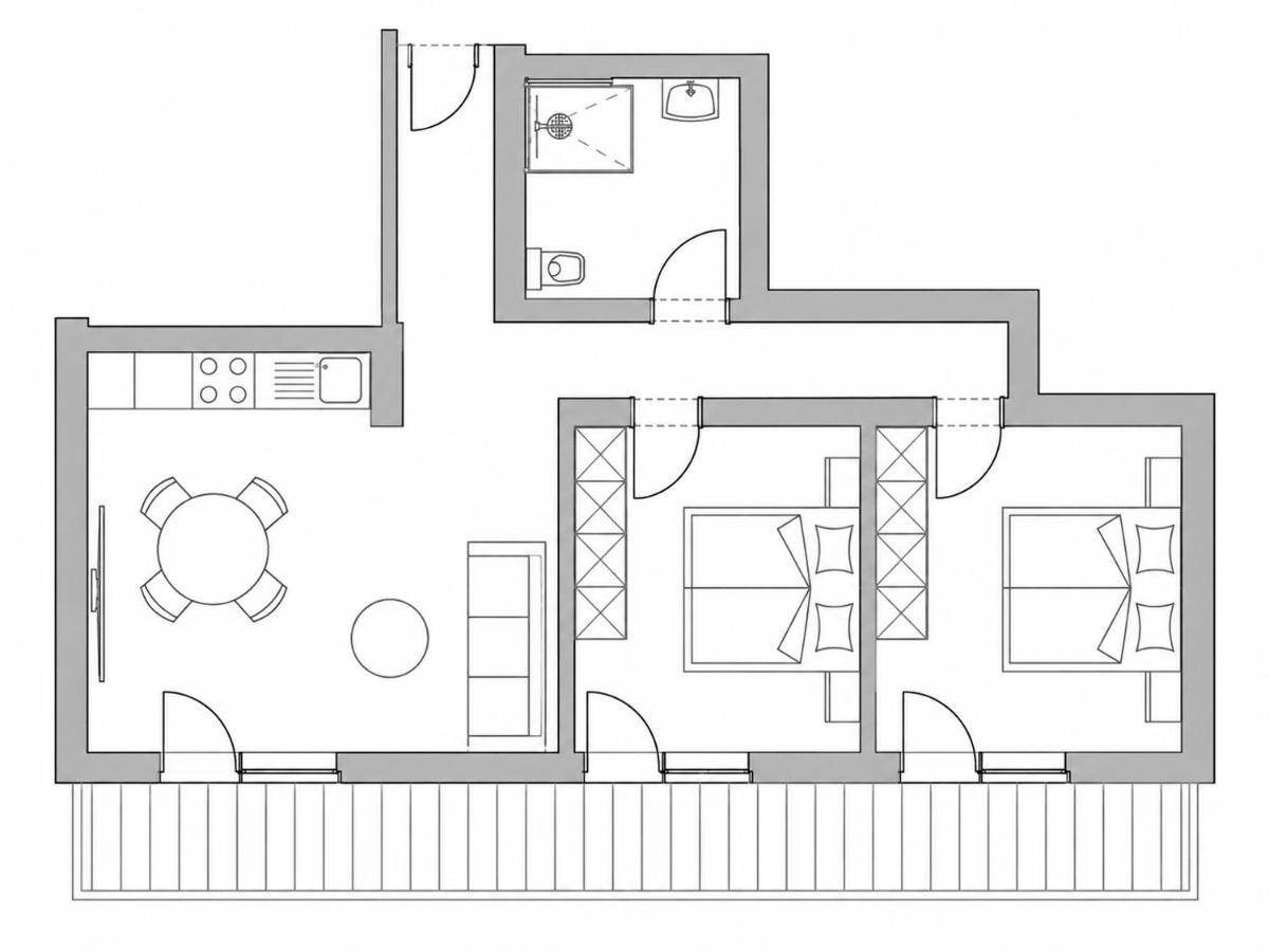 Appartement met 2 Slaapkamers en een Douche 

