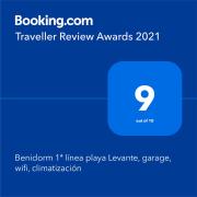 Benidorm 1ª línea playa Levante, garage, wifi, climatización