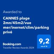 CANNES plage 2mn45m2vue merinernetclimparking privé