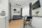 Dark Grey One Bedroom Apartment in Poznań with Balcony by Renters