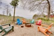 Beachfront Lake Michigan Cottage Fire Pit and Deck
