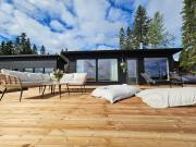 Skandinaavinen mökki rannalla