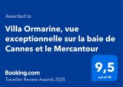 Villa Ormarine, vue exceptionnelle sur la baie de Cannes et le Mercantour