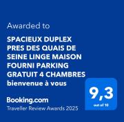 SPACIEUX DUPLEX PRES DES QUAIS DE SEINE LINGE MAISON FOURNI PARKING GRATUIT 4 CHAMBRES bienvenue à vous