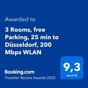 3 Rooms, free Parking, 25 min to Düsseldorf, 200 Mbps WLAN