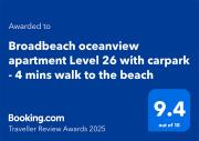Broadbeach oceanview apartment Level 26 with carpark - 4 mins walk to the beach