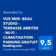 VUE MER- BEAU STUDIO - TERRASSE ABRITEE - Wi-Fi - CLIMATISATION - PARKING GRATUIT-Classé 3 étoiles