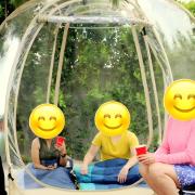 Transparent tent in beautiful landscape