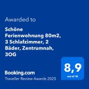 Schöne Ferienwohnung 80m2, 3 Schlafzimmer, 2 Bäder, Zentrumnah, 3OG