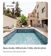 Studio avec SDB salon tele kitchenette privé dans une villa piscine, calme et commodités