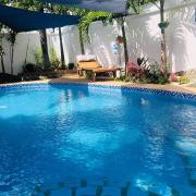 Garden apartment with pool view
