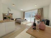 Bright Riverside Studio, Balcony, Free Parking, Air Conditioning