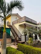 Hot water pool farm with bonfire