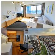 18th floor skyline view apartment with fireplace and free parking