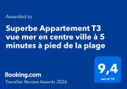Superbe Appartement T3 vue mer en centre ville à 5 minutes à pied de la plage