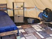 Cozy Bell Tent Glamping on Private Fenced Deck with Bathhouse Firepit WiFi and Trails in Mio, Michigan