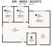 3BR, 5beds, 8Guests, Airport Bus stop 2min, Line 2 Sindorim, Gocheok Sky Dome