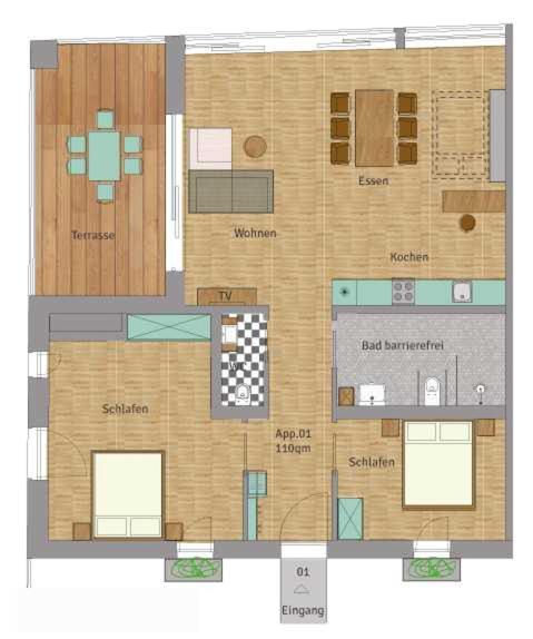 Two-Bedroom Apartment with Balcony and Terrace